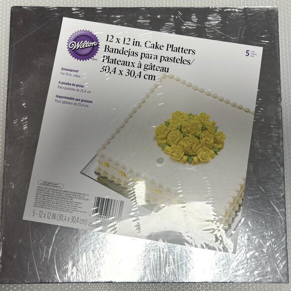 Wilton Silver 12-Inch Square Cake Platters, 5 Count - 1576 - Picture 1 of 2